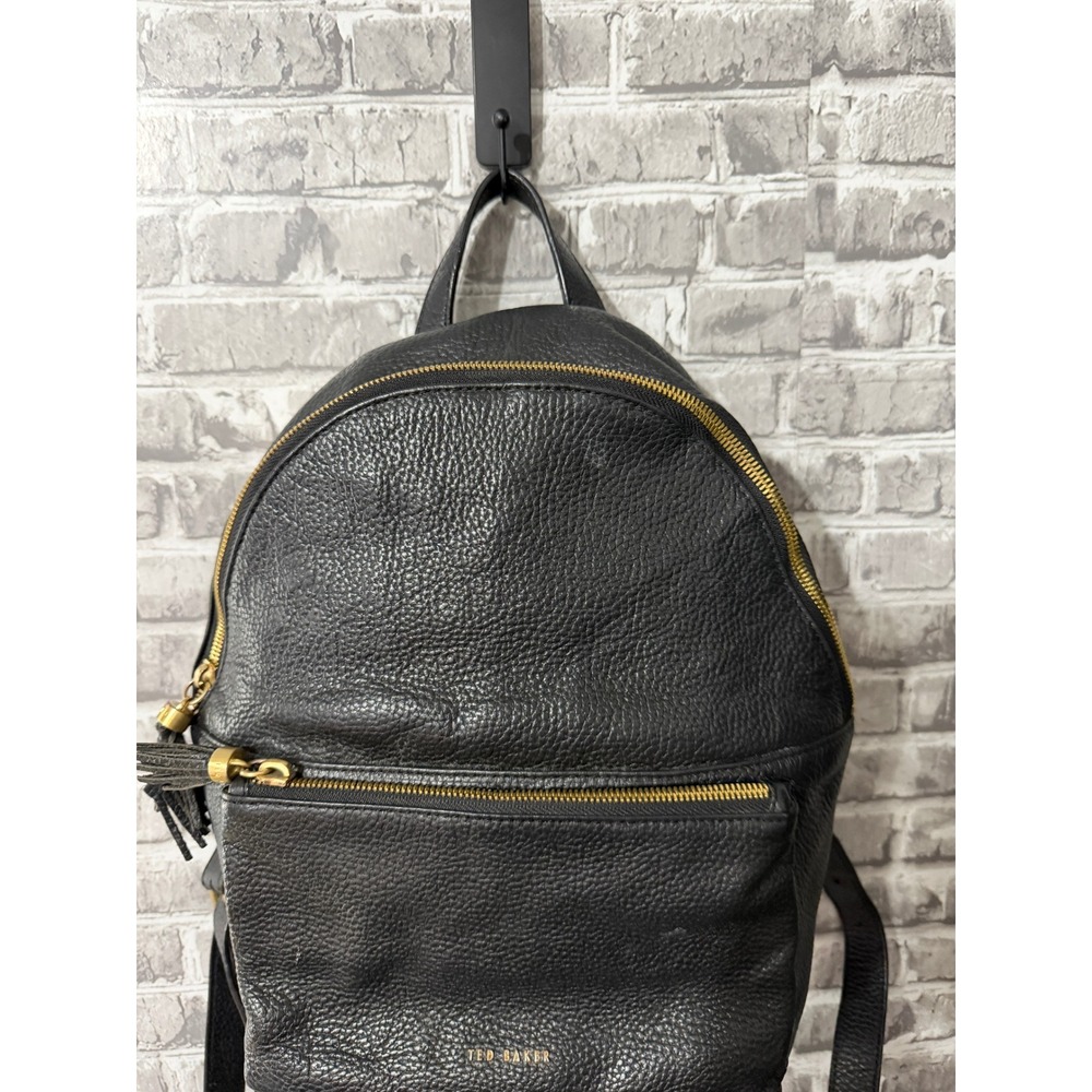 Ted Baker London Black Pebbled Leather Tassel Backpack Gold Hardware - Picture 5 of 6
